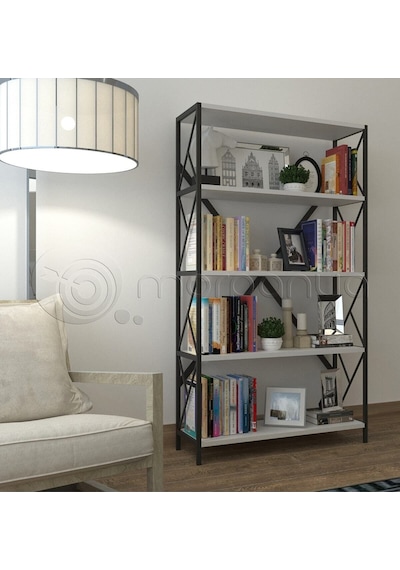Morpanya Ural 5 Raflı Geniş Metal Kitaplık Dosya Kitap Rafı Ofis Salon Metal Raf 90x180 Siyah Beyaz