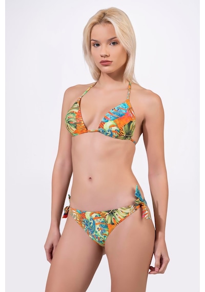 Endeep Kadın Dolgulu Kaplı Üçgen Desenli Bağlamalı Bikini Takımı Turuncu