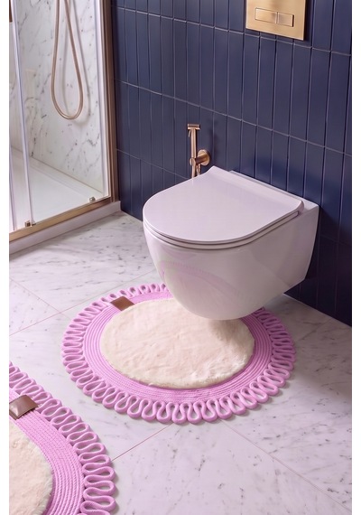 Banyo Paspası Takımı 60x100+60x60 Cm Dış Trikot Bej & Pembe