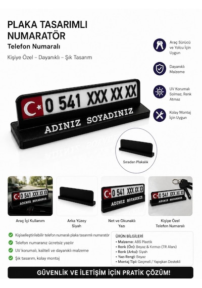 Plaka Tasarımlı Türk Bayraklı Araç Içi Telefon Numaratörü 1