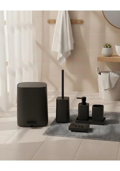 Mien Kare Siyah 5 Parça Akrilik Banyo Seti Modern Ve Şık Tasarım Siyah