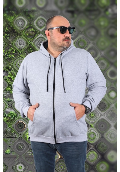 Moc Grande Mocgrande Büyük Beden Unisex Kapüşonlu 3Ip Sweat 11701 Grı Melanj