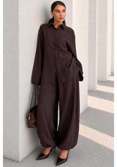 Madmext Kahverengi Oversize Gömlek Balon Pantolon Kadın Takım Mg2779 Madmext Kahverengi Oversize Gömlek Balon Pantolon Kadın Takım Mg2779
