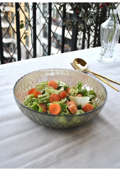 20 Cm Cam Salata Tabağı Füme Salata Kasesi Orta Boy Tabak 2-3 Kişilik Kırmızı