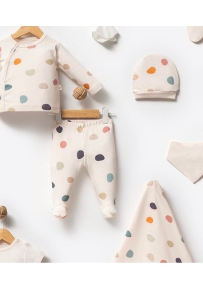 By Bubbles Unisex Desenli 10'lu Hastane Çıkış Seti Ekru Puantiye