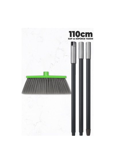 Saplı Ev Süpürgesi - Ekstra Kaliteli - 120cm Sap - Demonte Sap - Uzun Fırça Kılı - Dış Mekan Süpürge