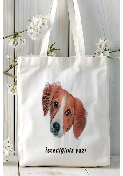 Art Hediye Spaniel Köpek Baskılı Omuz Çanta Kişiye Özel Model 12 Çok Renkli