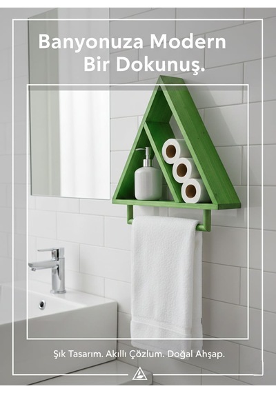 Banyo Duvar Rafı Ve Havluluk Üçgen Ahşap Yeşil