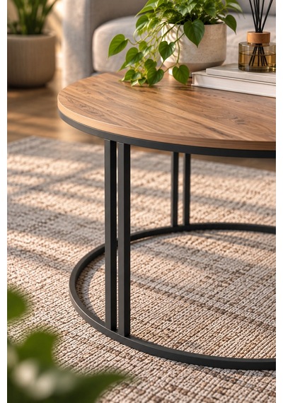 Sulorahome Ceviz Desenli Yuvarlak Orta Sehpa Kahverengi 70 Cm