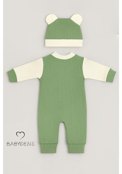 Babyden's Teddy Bear Temalı Yenidoğan Fitilli Tulum Takımı Ayıcıklı Erkek Bebek Tulum Şapka Set %100pamuk Yeşil