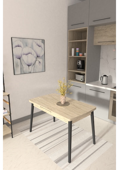 Vilinze Avanos Ahşap Siyah Ayak Açılır Kapanır Mdf Traverten Mutfak Masası - 70x120+30 Cm Vilinze Avanos Ahşap Siyah Ayak Açılır Kapanır Mdf Traverten Mutfak Masası - 70x120+30 Cm