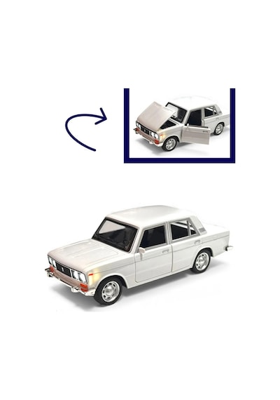 Lada Vaz 2107 Metal Diecast Model Araba 1:24 Ölçek 18cm Sesli Işıklı Çek Bırak Beyaz Çok Renkli