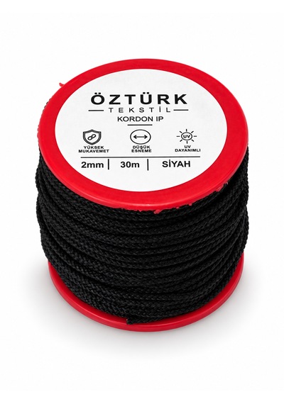 2 Mm Polyester Kordon İp 30 Metre Çok Amaçlı Düşük Esnemeli Siyah