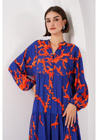Bigdart 2423 Otantik Desenli Elbise - C. Mor 001