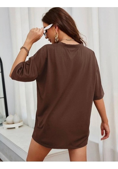 Flood Of Style Kadın Kahverengi Tasmania Baskılı Oversize T-shirt