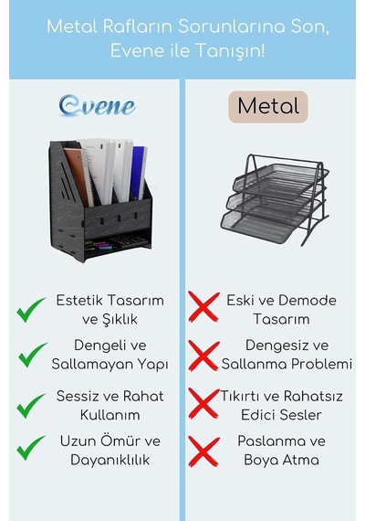 Tr Dosya Düzenleyici Masa Üstü Organizer Ahşap Evrak Rafı Siyah Mermer Renk Model 7, Eorganizer7 Genel