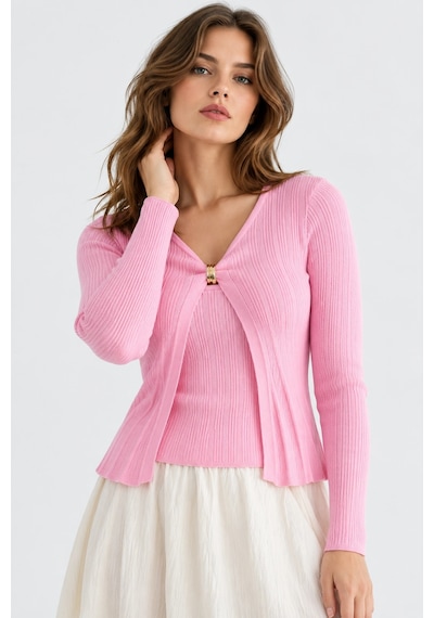 Mevese Kadın 2'li Takım Fitilli Triko Bluz Ve Atlet Kaşmir Dokulu Akrilik Set - Pembe Mevese Kadın 2'li Takım Fitilli Triko Bluz Ve Atlet Kaşmir Dokulu Akrilik Set - Pembe