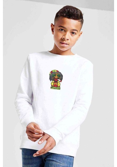 Tshirthane Reggaeman Baskılı Unisex Çocuk Beyaz Sweatshirt