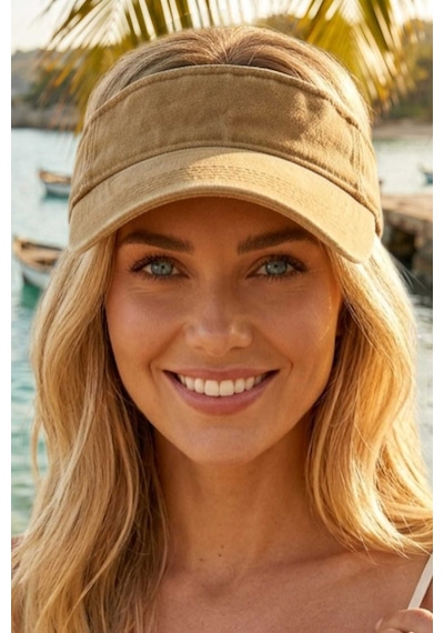 Tezzgelsin Kadın Eskitme Vintage Pamuklu Tenisçi Vizör Şapka Camel