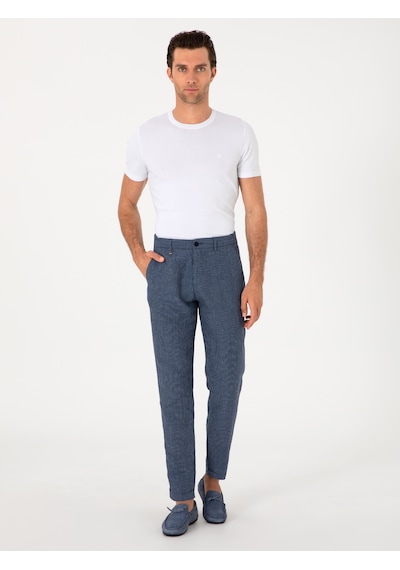 Cacharel İndigo Carrot Fit Beli Lastikli %100 Keten Spor Pantolon Mavi