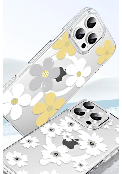 İphone 15 Pro Floral Magsafe Kapak - Beyaz