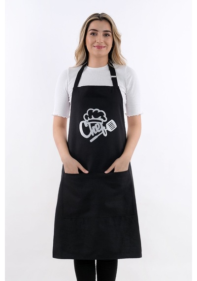 Unisex Master Chef Ayar Askılı Mutfak Önlüğü Siyah