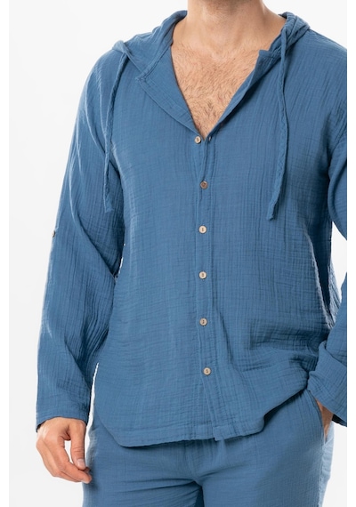 Uzun Kol Erkek Kapüşonlu Yazlık Müslin Sweatshirt İndigo İndg-indigo İndigo