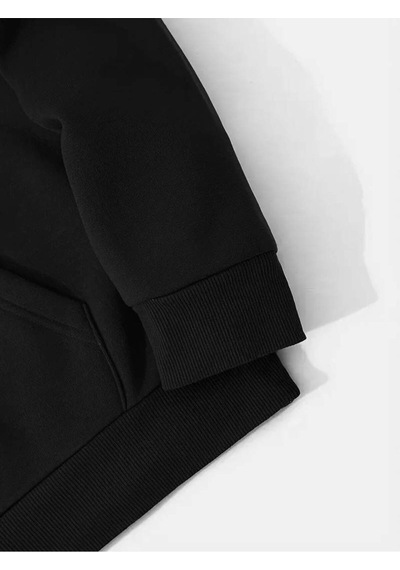 Medinenur Erkek El Yazılı Baskılı Kapüşonlu Sweatshirt siyah