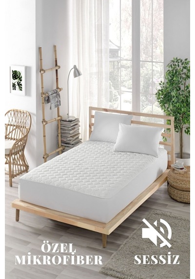 Ely Parker Sessiz Alez Yatak Koruyucu Kapitoneli Fitted Mikrofiber Fitted Çift Kişilik Tek Kişilik Bebek Alezi ELYPRKR00580 Beyaz