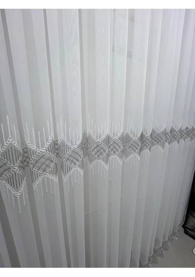 Nivemeshome Elin 2573 V-105 Gümüş Detay 1/3 Pileli Tül Perde Apm Ekru