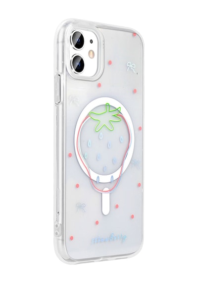 Techaks Apple Uyumlu iPhone 11 Kılıf M-safe Şarj Özellikli Şeffaf Zore Folk Sert Kapak - Kalp Beyaz