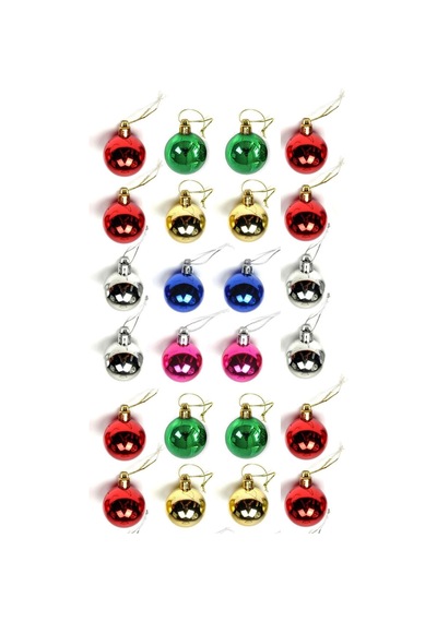 Yeni Yıla Özel 24 Parça Mini Yılbaşı Çam Ağacı Topları Karışık Renkli Noel Ağacı Süsü 24'lü Set 3 Cm Noel Süsü