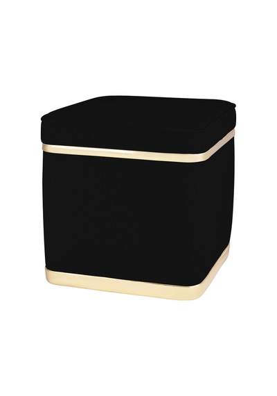 Zengo Gold Twin Line Kare Puf -siyah Kumaş, Dekoratif Makyaj Masası Pufu-modern Style