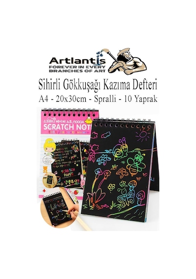 Sihirli Gökkuşağı Kazıma Defteri A4 20x30 Cm 3 Paket 10 Sayfa Scratch Note Spralli Siyah Sihirli Resim Defteri Siyah