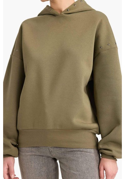 Defacto Oversize Geniş Kalıp Kapüşonlu Kalın Kumaş Sweatshirt G7375ax25cwkh109 Haki-kh109