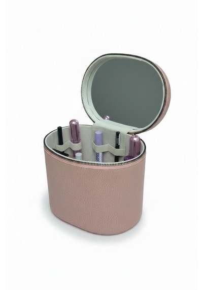 Makyaj Düzenleyici Aynalı Makyaj Çantası Pudra Bölmeli Taşınabilir Kozmetik Organizer 19x15x16 Cm