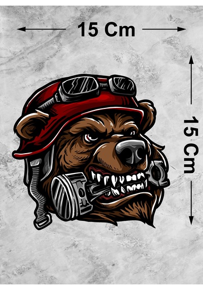 Kasklı Motorcu Köpek Sticker Kızgın Motorcu Kurt Köpek Motosiklet Kask Oto Araba Sticker - 00300 15x15 Cm