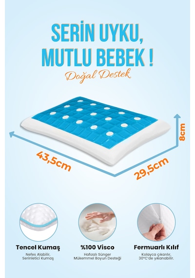 Viscofoam Terletmeyen Ortopedik Hava Kanallı Jelli Visco Bebek Yastığı 43,5 x 29,5 x 8 CM