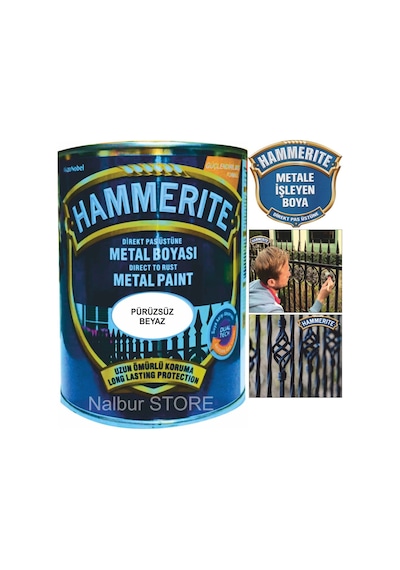 Hammerite Direk Pas Üstüne Metal Boyası 750Ml=1Kg Pürüzsüz Beyaz-