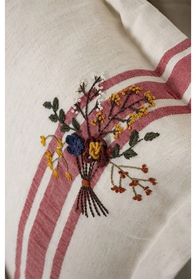 Ecocotton Charla Çift Kişilik Nevresim Takımı %100 Organik Pamuk Kenevir Karışımlı Ekru-kırmızı 200x220 Cm-1206