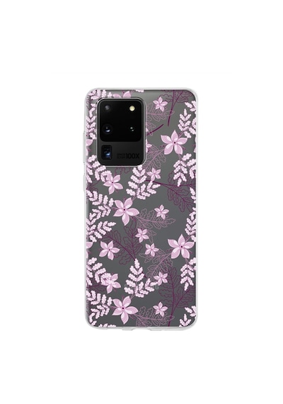 Samsung Galaxy Uyumlu S20 Ultra Kapak Floral Pudra Tasarımlı Şeffaf Silikon Kılıf