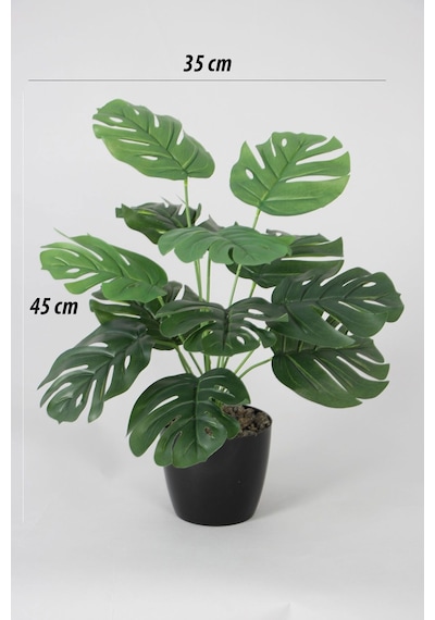Yapay Devetabanı Monstera Bitkisi Siyah Saksıda 45 Cm
