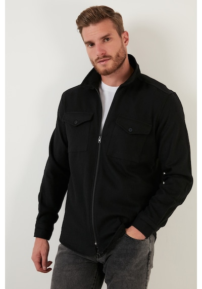 Buratti Çift Cepli Fermuarlı Slim Fit Kışlık Erkek Gömlek Cf21W112925 Siyah