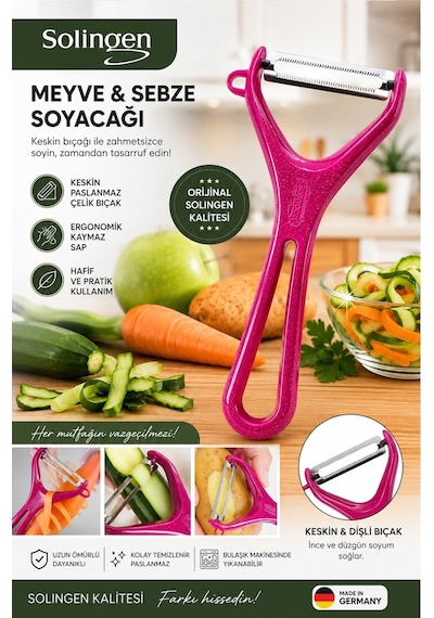 Solingen Meyve Sebze Soyacağı Paslanmaz Çelik Profesyonel Soyacak Fuşya