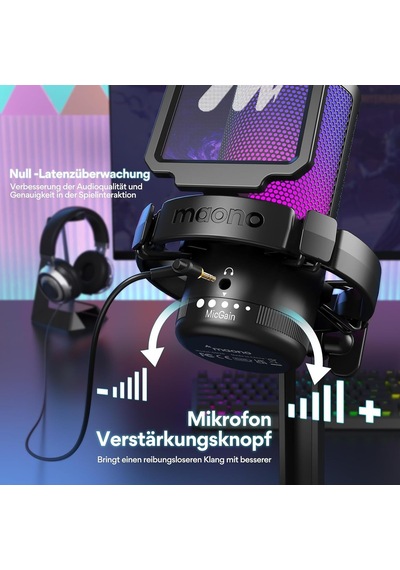 Pc İçin Usb Mikrofon, Sessiz Düğmeli Rgb Oyun Mikrofonu, Gürültü Önleyici Kondenser Mikrofon, Akış, Podcast, Ka