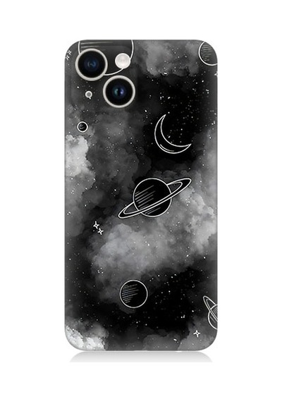 Apple Uyumlu iPhone 14 Uzay Ve Bulutlar Desenli Silikon Kılıf Silikon