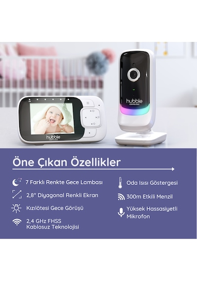 Hubble Nursery View Glow 2.8" Gece Lambalı Dijital Bebek Kamerası