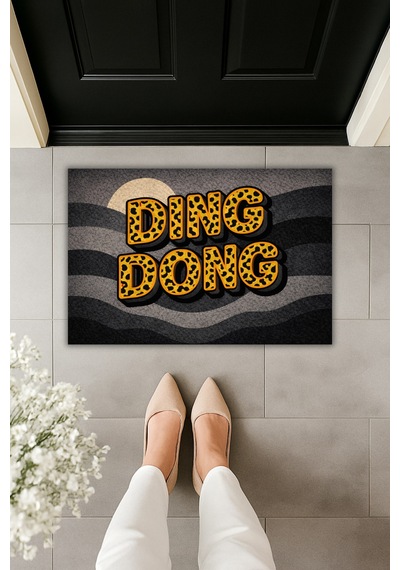 Rugmood Modern Dijital Baskı Paspas - Leopar Desenli Dıng Dong Taş & Kömür Tonları - Kapı Önü Paspası