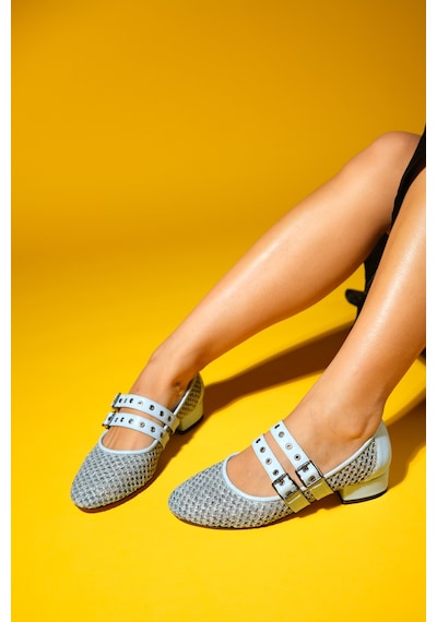 Luvishoes Luvi Shoes Lapıs Bebe Mavi Hasır Kadın Kısa Topuklu Ayakkabı Bebek Mavisi