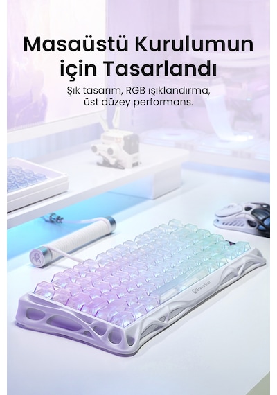Gravastar Mercury K1 Lite Rgb Kablosuz Mekanik Gaming Klavye, İngilizce Q, Crystal Aurora